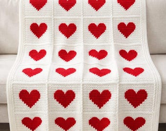 Overlay Mosaic Heart Crochet Pattern - Großes Herz-Decke Design PDF, moderne Valentinsdecke