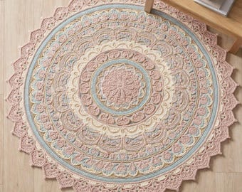 Runder Häkelteppich Muster, Boho Mandala Bodenmatte, Vintage Style Wohnkultur digitaler download