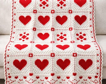 Overlay Mosaik Liebe Herz Häkeldecke Muster PDF, Valentinstag Einzigartiges Werfen Geschenk