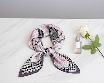 Floral Houndstooth Neckerchief | Silk Feel Hair Scarf