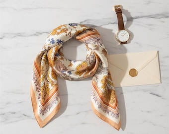 Foulard en soie à imprimé floral | Foulard élégant pour femme | Accessoire de mode de luxe