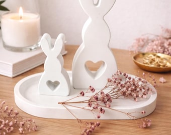 Paashaasjes - keramische paashaasdecoratie met hartje - handgemaakt paas- en woonaccessoire