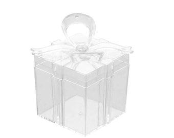 Clear Bow Top Party Favor Boxes | 12-Pack Transparent Candy Boxes