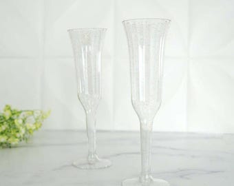 Clear Acrylic Champagne Flutes – Disposable Toasting Glasses - 12 Pack