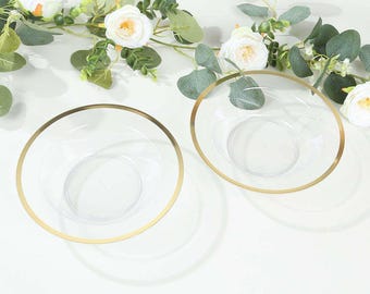 Gold Rim Clear Plastic Bowls - 12oz Disposable Party Bowls, 20 Pack