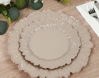 リーフデザイン 使い捨てディナー＆デザートプレート - エレガントなパーティー用食器 20枚パック