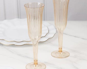 Acrylic Gold Blue Pink Clear Champagne Flutes – Disposable Toasting Glasses- 12-Pack