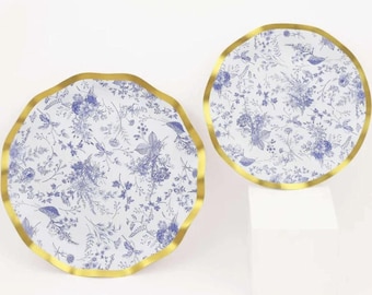 Elegant Toile Floral Scalloped Paper Party Plates – Set of 25