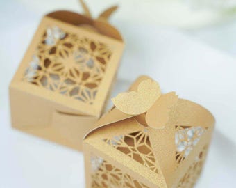 Silver Butterfly Laser-Cut Lace Favor Boxes – 25 Pack Candy Gift Boxes for Weddings & Events
