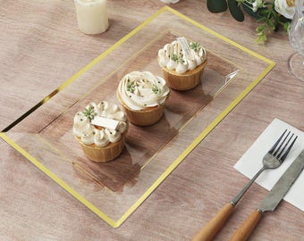 Rectangular Plastic Serving Trays | Elegant Disposable Platters - Set of 10