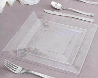 Glossy White Square Dessert Plates – 20 Pack Disposable Party Plates for Events