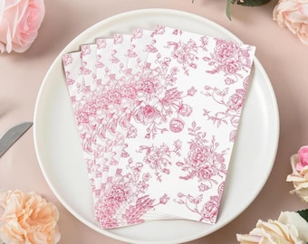 Floral Toile Paper Napkins – 20-Piece Elegant Disposable Dinner Napkin Set for Events & Parties