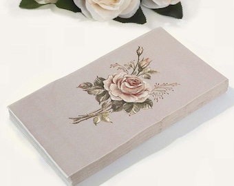 Peony Floral Paper Napkins with Gold Edge – Set of 20
