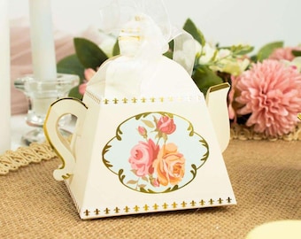 Mini Teapot Party Favor Boxes | 25-Pack Pink Peony Floral Gift Boxes