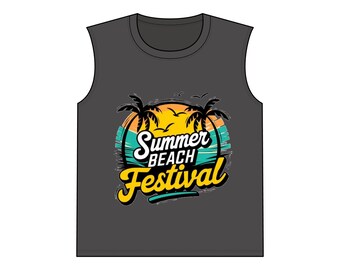 Sommer Strand Festival Leistung Ärmelloses T-Shirt | Palm Sonnenuntergang Musik Vibes