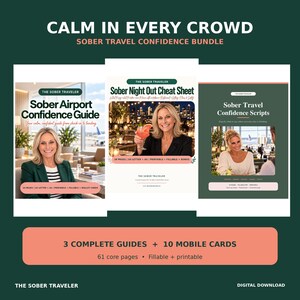 Puede incluir: Un paquete digital titulado Calm in Every Crowd Sober Travel Confidence Bundle que incluye tres gu&iacute;as: Sober Airport Confidence Guide, Sober Night Out Cheat Sheet y Sober Travel Confidence Scripts. Contiene 61 p&aacute;ginas principales y 10 tarjetas m&oacute;viles.