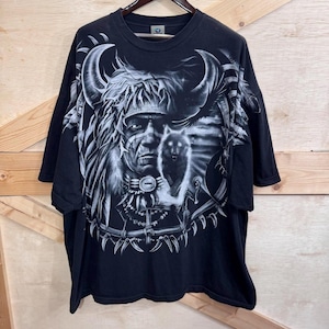 Camiseta vintage azul líquido para hombre, talla 5XL, con estampado tribal nativo americano AOP imagen 1