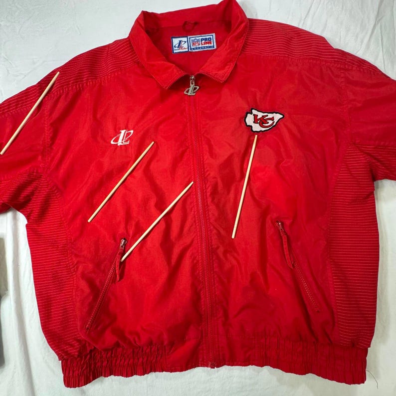 Chaqueta cortavientos VTG NFL Logo Athletic para hombre, talla 2XL, de los Kansas City Chiefs, con cremallera completa. imagen 12