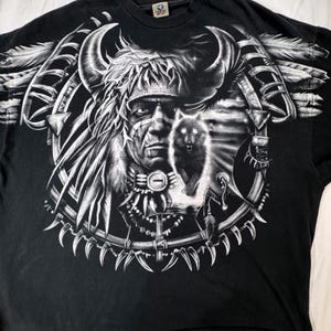 Camiseta vintage azul líquido para hombre, talla 5XL, con estampado tribal nativo americano AOP imagen 6