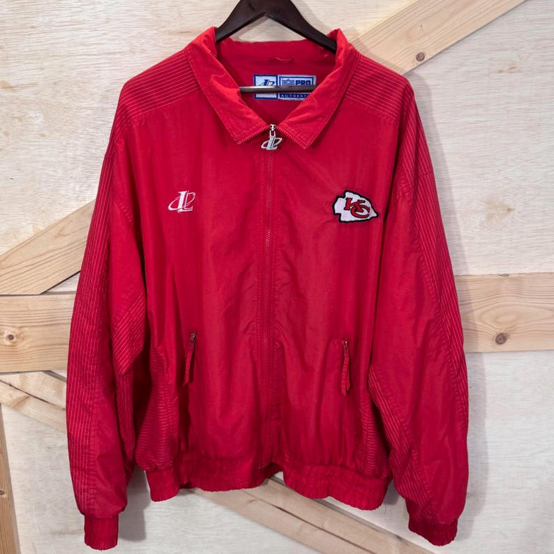 Chaqueta cortavientos VTG NFL Logo Athletic para hombre, talla 2XL, de los Kansas City Chiefs, con cremallera completa. imagen 1
