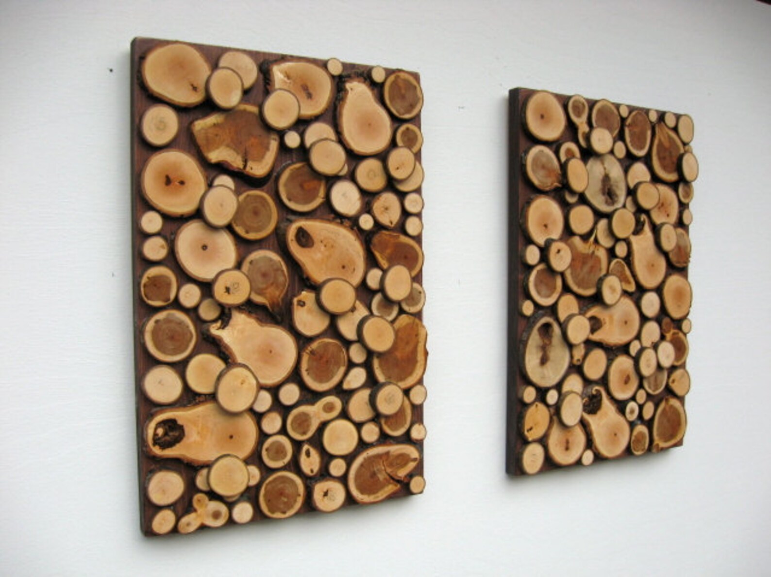 Set of Two Rustic Wood Art Sculptures Wood Slices Etsy