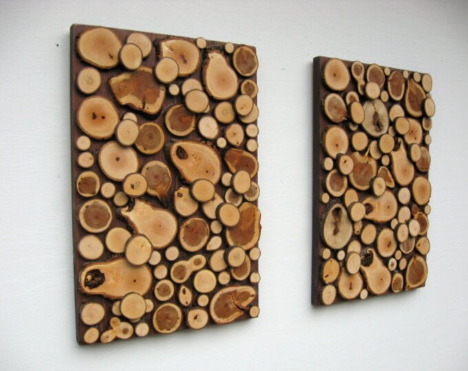 Set of Two Rustic Wood Art Sculptures Wood Slices Etsy