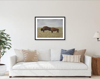Oversized original Painting on Canvas, Landscape nature Southwestern Buffalo, American Bison painting, Western, Texas, Hospitality wall art