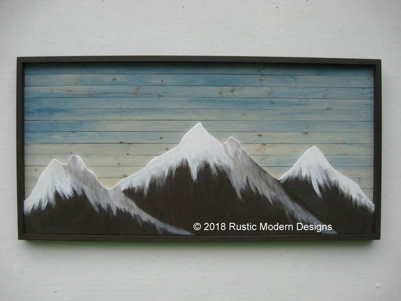 Painting Mountain Wall Art on Reclaimed Wood Rustic Mountain Etsy