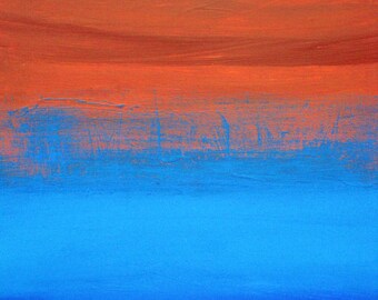 Blue and Orange Abstract Painting large on canvas art original  Modern contemporary Landscape Sunset geometric Wall art office trending