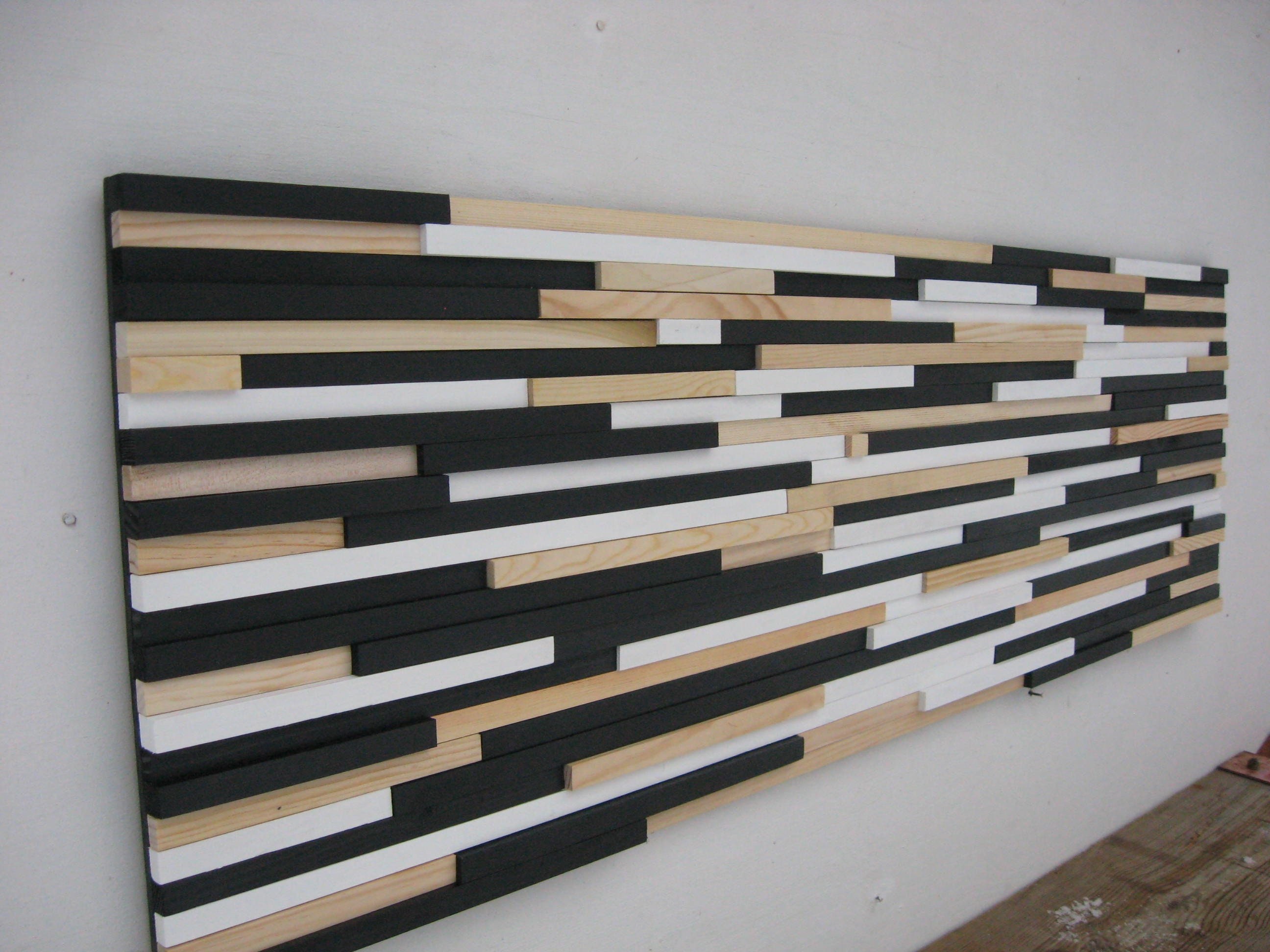 Wood Wall Art Large Abstract Painting Black and White Etsy