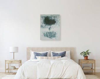 Original Wall Art large White and Green Abstract Painting Landscape canvas Modern wabi sabi contemporary geometric Wall art office Minimal