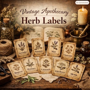 Apothecary Labels Printable, 24 Vintage Herb Jar Labels, Witchy Kitchen Decor, Spice Jar Stickers PDF, Cottagecore Pantry, Instant Download
