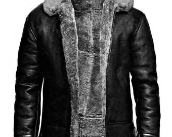 FUR Aviator Flying Pilot Bomber Black Jacket