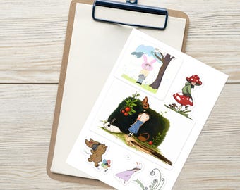 Hoja de pegatinas de personajes originales / Pegatinas artísticas originales para diarios, portátiles y regalos