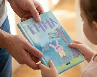 Cuaderno de tapa dura personalizado con diseño de conejito Breezy / Cuaderno con nombre personalizado, regalo creativo y diario de escritura.