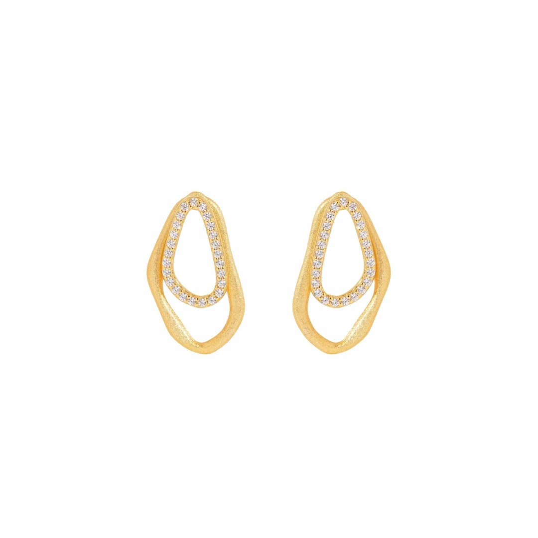 10K Gold Vermeil Teardrop Earrings, Sterling Silver Pavé Drop