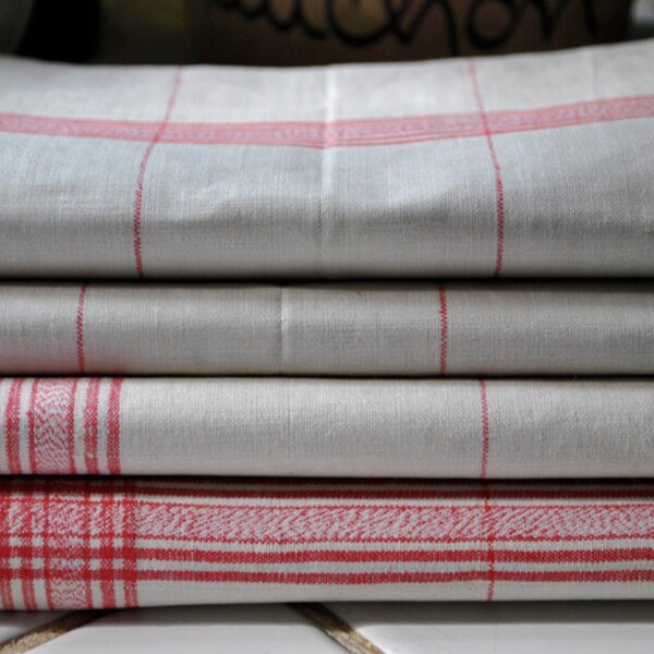 Exqusite Antique French Linen, red stripes, 1900s Towels, Torchons, Tea Towel, French kitchen, Cottage Chic, Paris apartment, Linen supplies