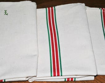 Vintage French Linen Tea Towels with G L Monogram, Antique Monogrammed Linen