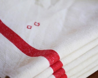 French Linen Tea Towels, Antique Monogrammed Linens with initials OG, French Farmhouse Decor