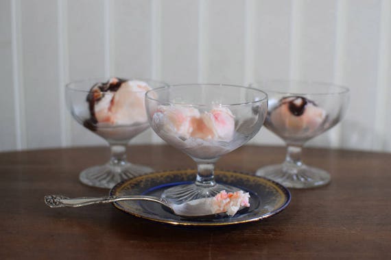 Three Vintage Stemware Faceted Dessert Glasses, 1930s Parfait Glasses