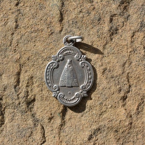 Art Nouveau Virgin Mary Religious Medal Our Lady of D&#39;Espinnasse, Catholic Pilgrimage Pendant