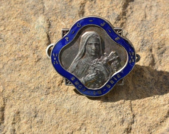 Patron Saint Thérèse of Lisieux Brooch, Antique French Religious Patron Saint Pendant, Christian Jewelry Catholic Gifts
