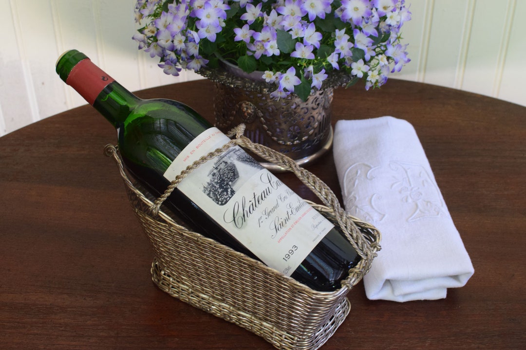 Antique French Silver Wine Pouring Basket, French Country Table Decor