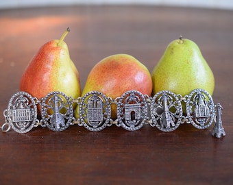 Pulsera de recuerdo antiguo de París, cadena de medallón francés y pulsera de enlace, ENVÍO GRATIS