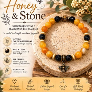 Honung- och stenarmband • Armband med gyllene ädelstenar och svart onyx • Naturinspirerade smycken