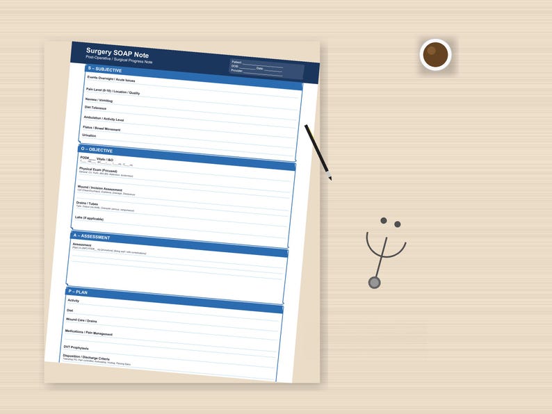Surgery SOAP Note Template, Post Op Progress Note, Surgical Clerkship ...