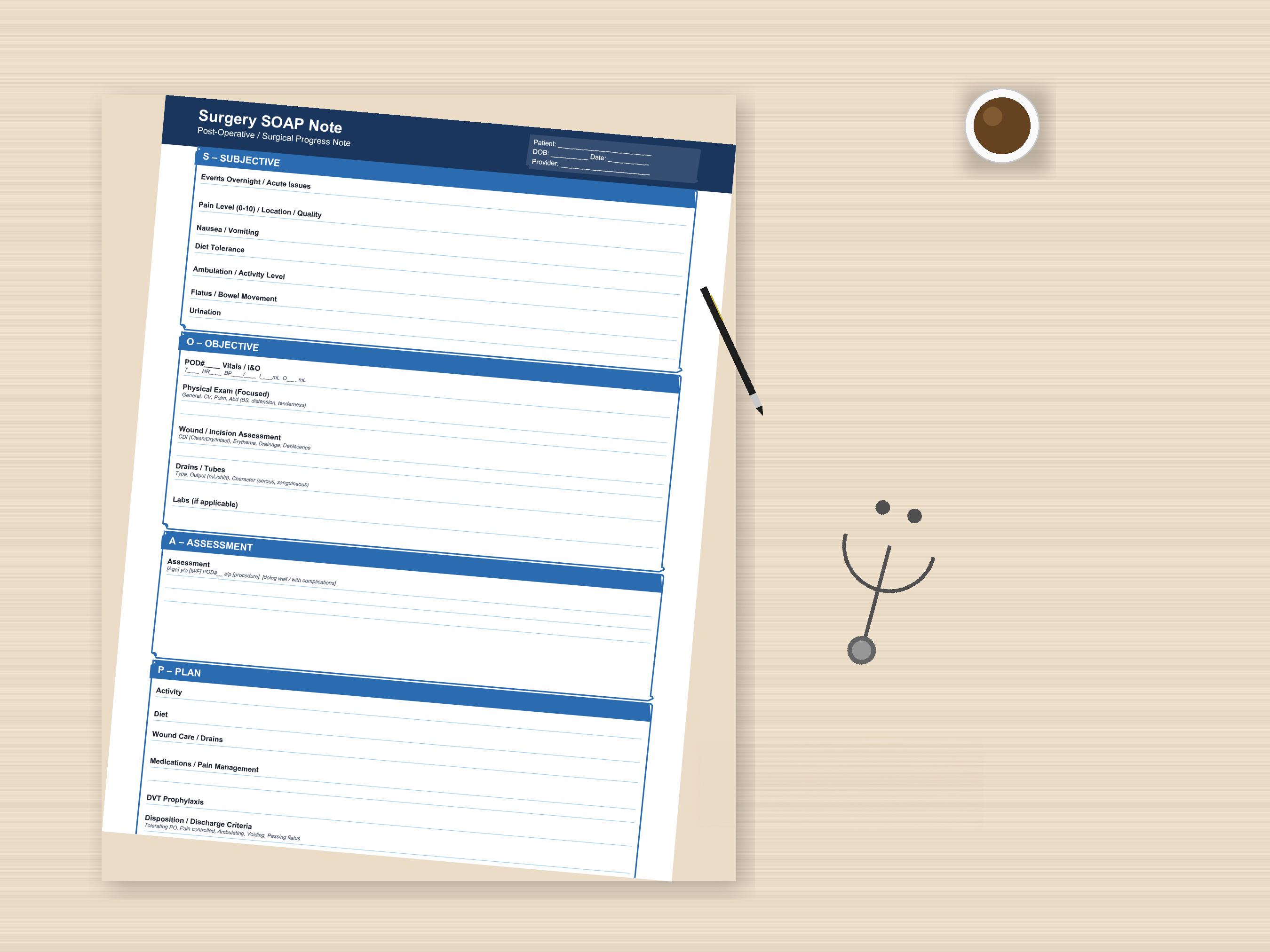 Surgery Rounding Sheet Surgery SOAP Note Template, Post Op Progress Note, Surgical Clerkship ...