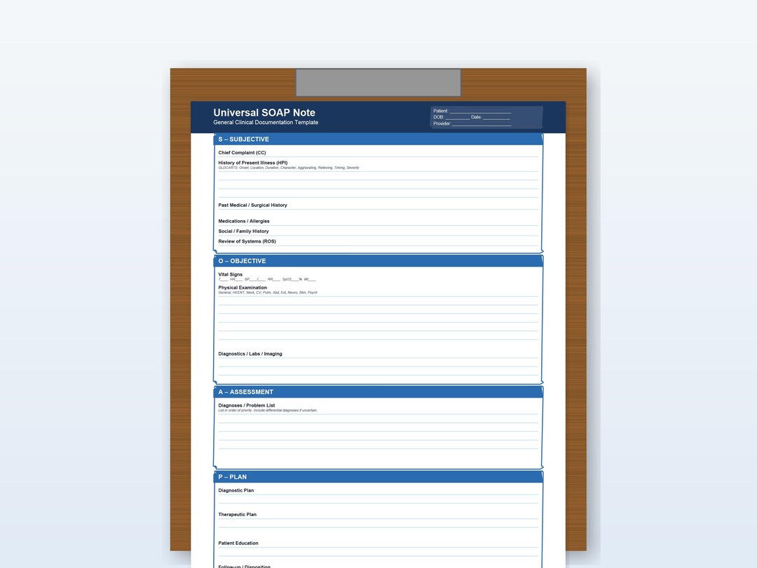 SOAP Note Template Universal Medical, Clinical Documentation Student ...
