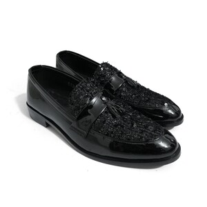 black dress sparkly shoes Elegant Women's - Loafers with Sequin, Black Glitter - Shoes with Chunky Heel Dress Shoes for Party Wedding
