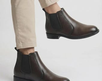 Men's Dark Brown Leather Chelsea Boots, Handmade Formal Ankle Boots, Gift For Him